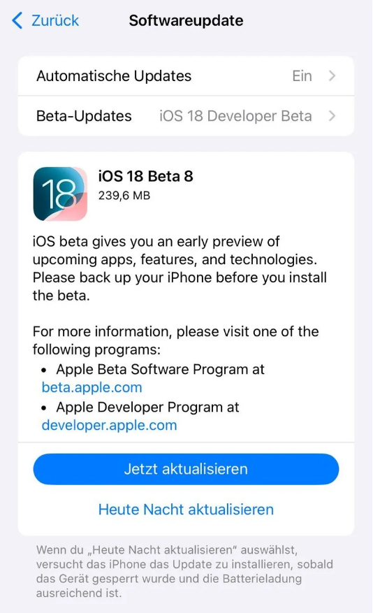 贵溪苹果手机维修分享苹果 iOS / iPadOS 18 开发者预览版 Beta 8 发布 